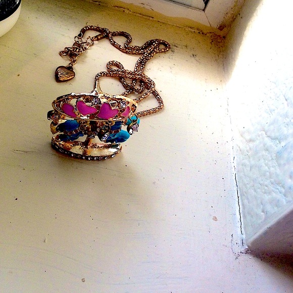 2-in-1 necklace/pin crystal charm carousel pony 💕 merry-go-round valentine's Day - Picture 5 of 7